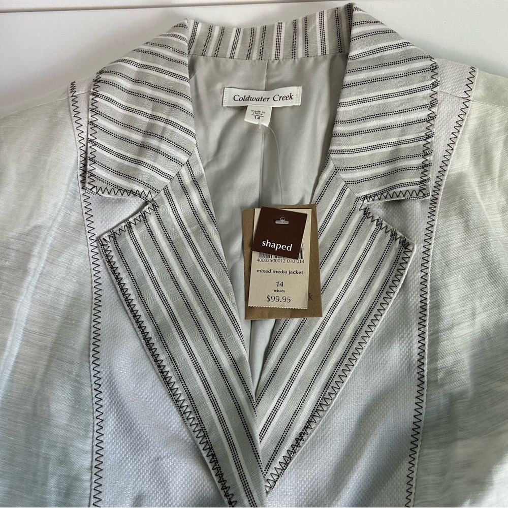 Coldwater Creek Women's Beige Mixed Media Cotton Linen Blazer Size 14 NWT - Picture 6 of 16